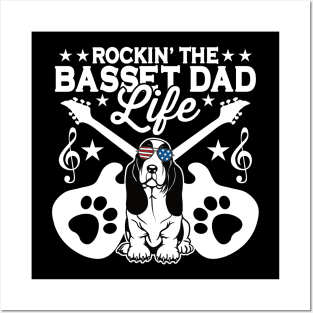 Rockin The Basset Hound Dad Life Dog Lover Guitar Musician Posters and Art